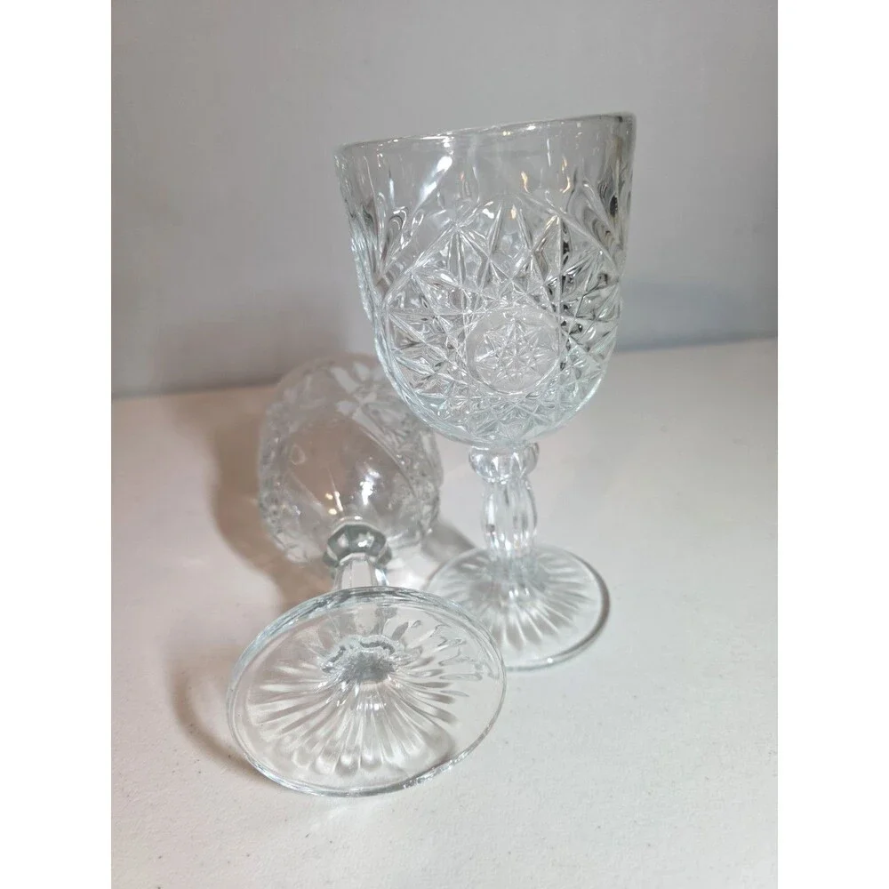 Set of 2 Hobstar Water Goblet by Libbey Glass  Pressed Glass